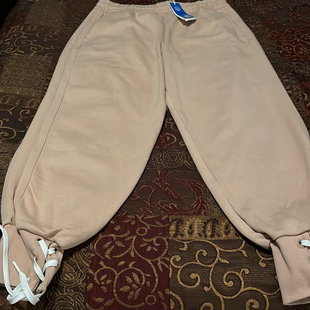 Adidas Tan Track Pants Relaxed Fit Elastic Waist